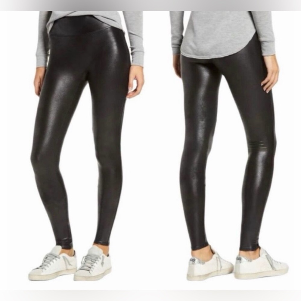 SPANX Black Faux Leather Tummy Control High Waisted Legging